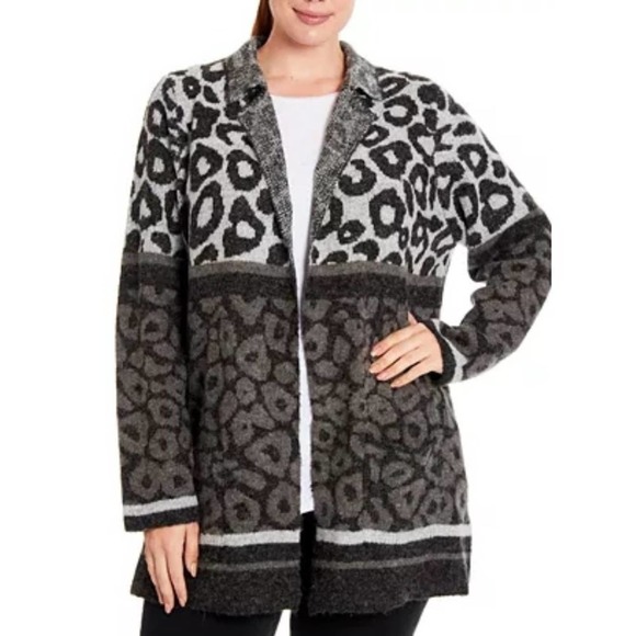 New!!! Plus Mixed Leopard-Knit Coatigan jacket plus size 2X - Picture 1 of 5